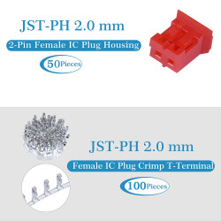 Red JST PH SIP 2.0 mm 2-Pin Connector Kit