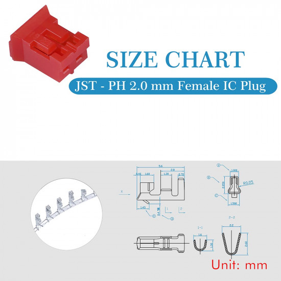Red JST PH SIP 2.0 mm 2-Pin Connector Kit Red JST PH SIP 2.0 mm 2-Pin Connector Kit