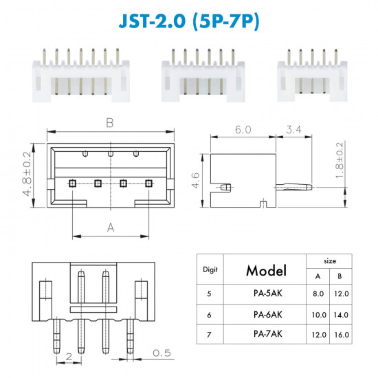 JST PH - 5 / 6 / 7 Pin Connector Kit