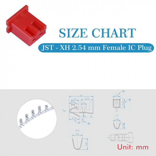 Red JST XH SIP 2.54 mm 2-Pin Connector Kit
