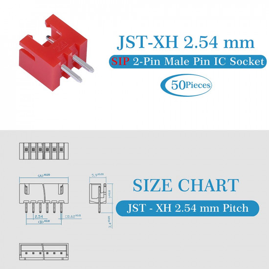 Red JST XH SIP 2.54 mm 2-Pin Connector Kit Red JST XH SIP 2.54 mm 2-Pin Connector Kit