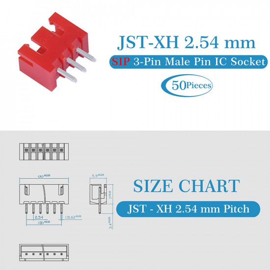 Red JST XH SIP 2.54 mm 3-Pin Connector Kit