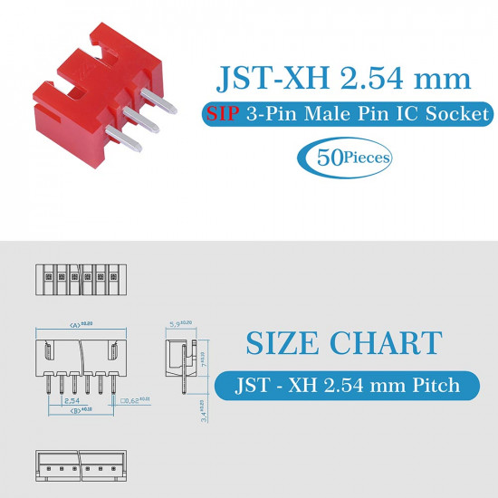Red JST XH SIP 2.54 mm 3-Pin Connector Kit Red JST XH SIP 2.54 mm 3-Pin Connector Kit