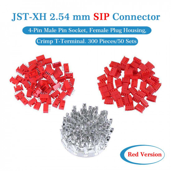 Red JST XH SIP 2.54 mm 4-Pin Connector Kit Red JST XH SIP 2.54 mm 4-Pin Connector Kit