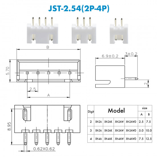 JST XH - 2 / 3 / 4 Pin Connector Kit JST XH - 2 / 3 / 4 Pin Connector Kit