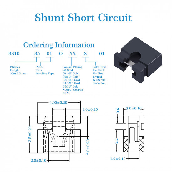 Standard Computer Jumper Caps Header Pin Shunt Short Circuit 2-Pin Connector Open Top 2.0mm-Black