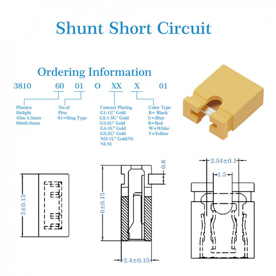 Computer Jumper Caps Header Pin Shunt Short Circuit 2-Pin Connector Open Top 2.54mm-Yellow