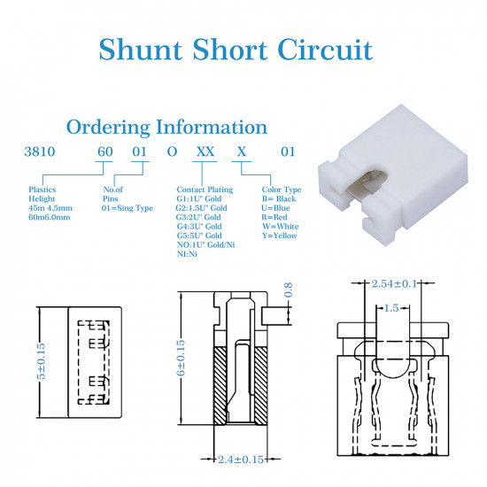 Computer Jumper Caps Header Pin Shunt Short Circuit 2-Pin Connector Open Top 2.54mm-White