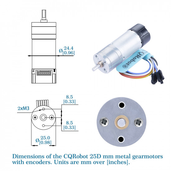 Ocean: 98.78:1 MP Metal DC Geared-Down Motor 25Dx62.5L mm 4.5W/12V，with 48 CPR Encoder and Fix Bracket. 