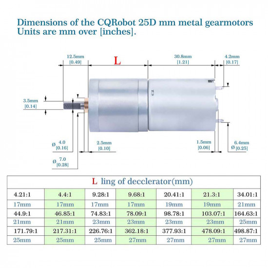  20.41:1 MP Metal DC Geared-Down Motor 25Dx47.8L mm 4.5W/12V, with Fix Bracket.