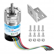Custom 630:1 Metal DC Geared-Down Motor 37Dx65L mm 6V  or 12V, with 64 CPR Encoder and Mounting Bracket. 
