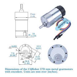 Ocean: 30:1 Metal DC Geared-Down Motor 37Dx65L mm 24V, with 64 CPR Encoder and Mounting Bracket. 