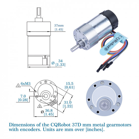 Ocean: 131.3:1 Metal DC Geared-Down Motor 37Dx65L mm 24V, with 64 CPR Encoder and Mounting Bracket. 