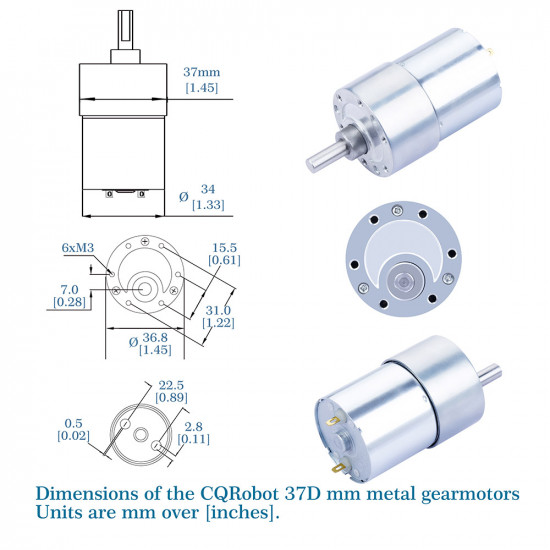 6.25:1 Metal DC Geared-Down Motor 37Dx49.8L mm 6V or 12V, with Mounting Bracket.