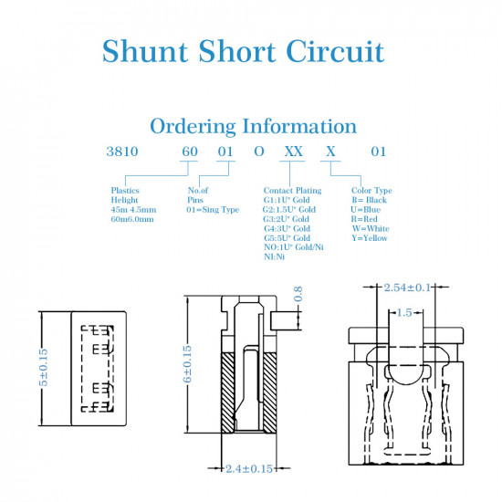 Computer  RGB Jumper Caps Header Pin Shunt Short Circuit 2-Pin Connector Open Top 2.54mm Kit