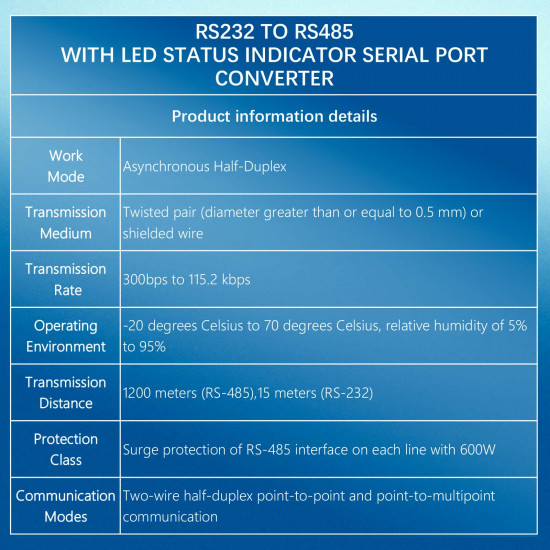 Passive RS232 to RS485 Serial Port Converter Adapter with LED Status Indicator Passive RS232 to RS485 Serial Port Converter Adapter with LED Status Indicator