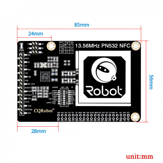 13.56MHz PN532 NFC Expanding Board for Raspberry Python/C, STM32 and Arduino.