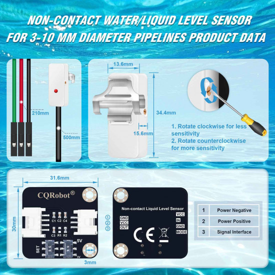 Non-Contact Water/Liquid Level Sensor for 3-10 mm Diameter Pipelines