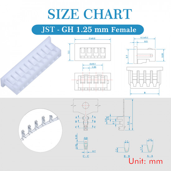 JST GH 1.25mm Pitch 10 Pin JST Connector Kit JST GH 1.25mm Pitch 10 Pin JST Connector Kit