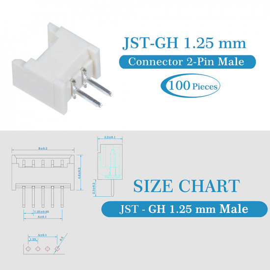 JST GH 1.25mm Pitch 2 Pin JST Connector Kit JST GH 1.25mm Pitch 2 Pin JST Connector Kit