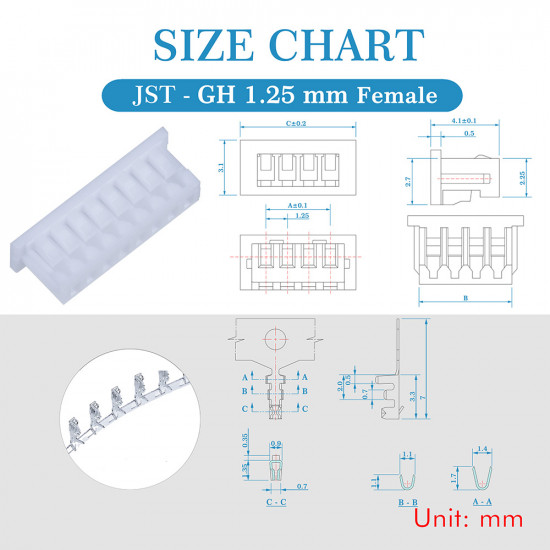 JST GH 1.25mm Pitch 8 Pin JST Connector Kit JST GH 1.25mm Pitch 8 Pin JST Connector Kit