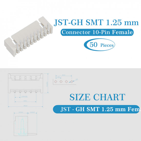 JST GH SMT 1.25mm Pitch 10 Pin JST Connector Kit