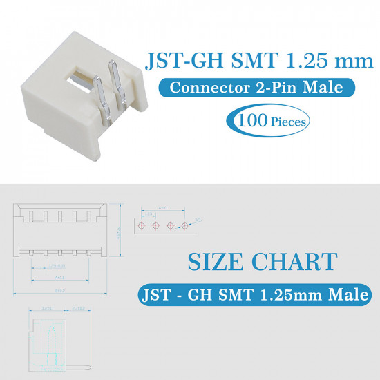 JST GH SMT 1.25mm Pitch 2 Pin JST Connector Kit