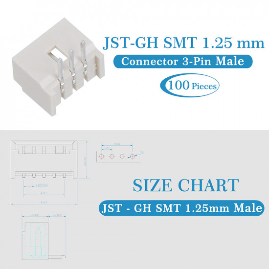 JST GH SMT 1.25mm Pitch 3 Pin JST Connector Kit JST GH SMT 1.25mm Pitch 3 Pin JST Connector Kit