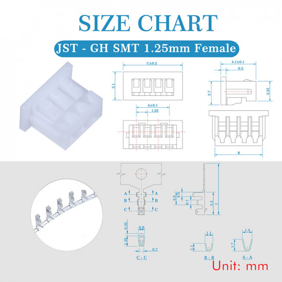 JST GH SMT 1.25mm Pitch 3 Pin JST Connector Kit