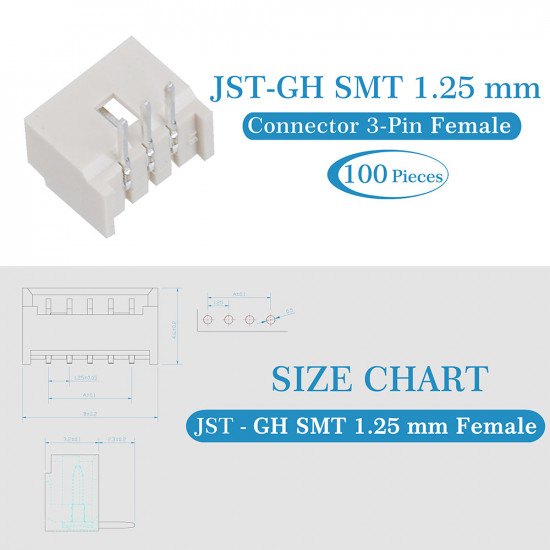 JST GH SMT 1.25mm Pitch 3 Pin JST Connector Kit JST GH SMT 1.25mm Pitch 3 Pin JST Connector Kit