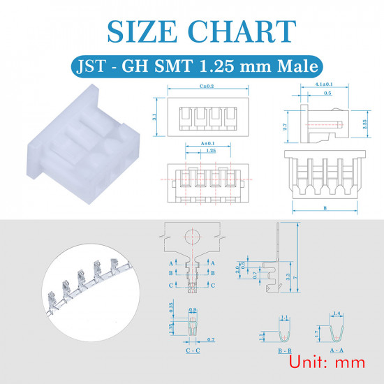 JST GH SMT 1.25mm Pitch 3 Pin JST Connector Kit JST GH SMT 1.25mm Pitch 3 Pin JST Connector Kit
