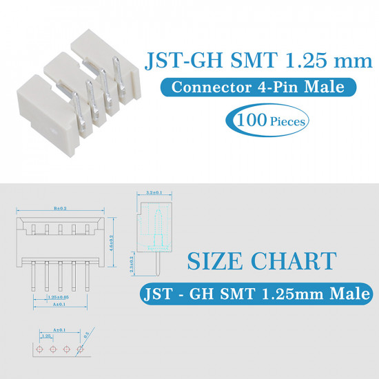 JST GH SMT 1.25mm Pitch 4 Pin JST Connector Kit
