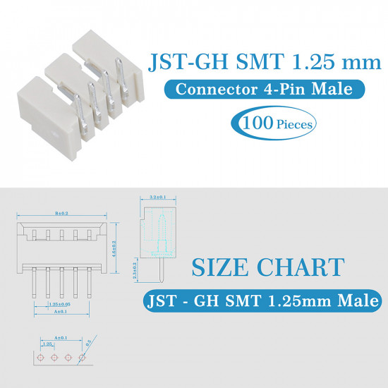 JST GH SMT 1.25mm Pitch 4 Pin JST Connector Kit JST GH SMT 1.25mm Pitch 4 Pin JST Connector Kit