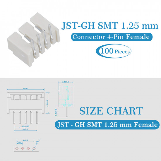 JST GH SMT 1.25mm Pitch 4 Pin JST Connector Kit JST GH SMT 1.25mm Pitch 4 Pin JST Connector Kit
