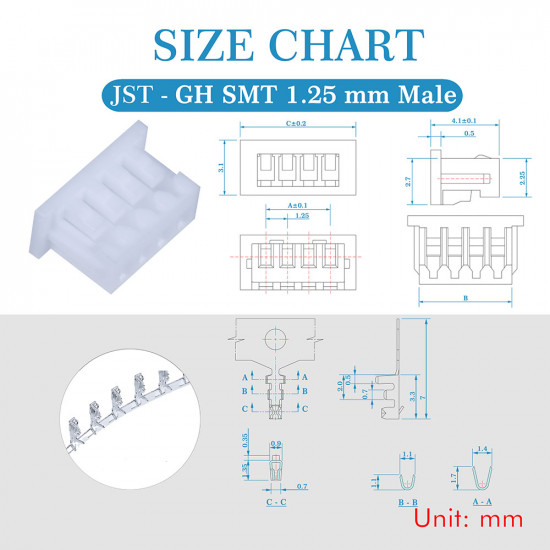 JST GH SMT 1.25mm Pitch 4 Pin JST Connector Kit JST GH SMT 1.25mm Pitch 4 Pin JST Connector Kit