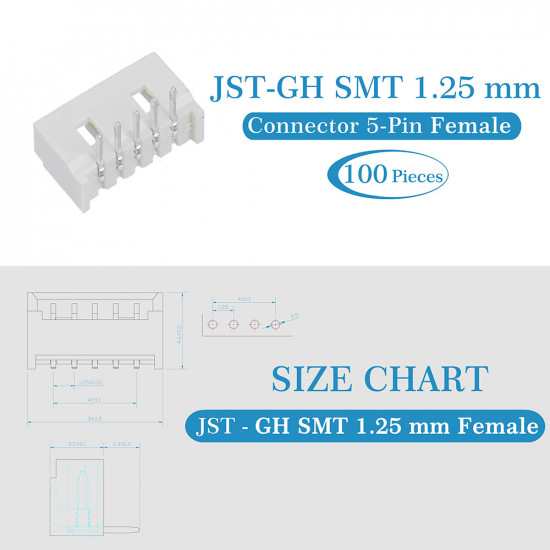 JST GH SMT 1.25mm Pitch 5 Pin JST Connector Kit JST GH SMT 1.25mm Pitch 5 Pin JST Connector Kit