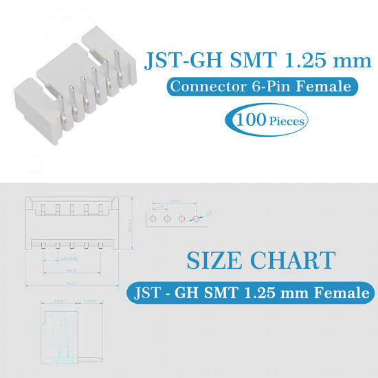 JST GH SMT 1.25mm Pitch 6 Pin JST Connector Kit JST GH SMT 1.25mm Pitch 6 Pin JST Connector Kit