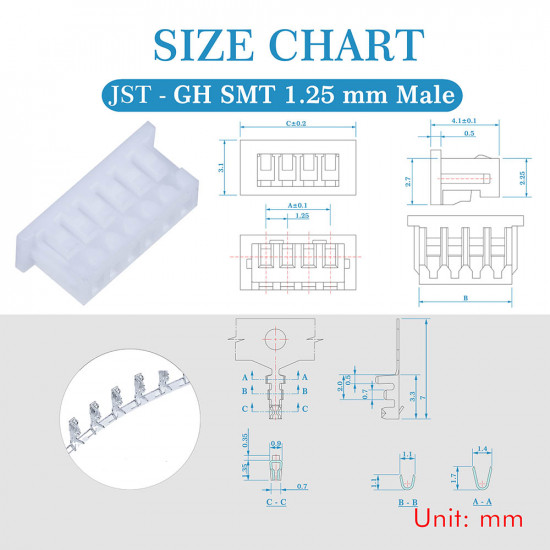 JST GH SMT 1.25mm Pitch 6 Pin JST Connector Kit JST GH SMT 1.25mm Pitch 6 Pin JST Connector Kit