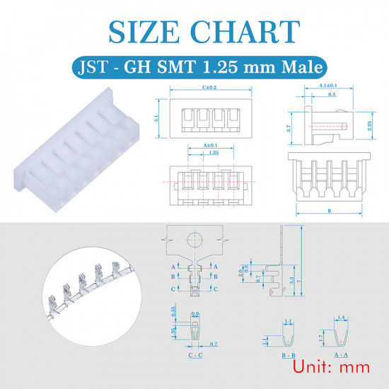 JST GH SMT 1.25mm Pitch 7 Pin JST Connector Kit JST GH SMT 1.25mm Pitch 7 Pin JST Connector Kit