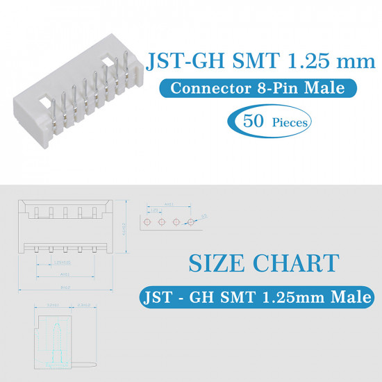 JST GH SMT 1.25mm Pitch 8 Pin JST Connector Kit JST GH SMT 1.25mm Pitch 8 Pin JST Connector Kit