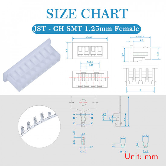 JST GH SMT 1.25mm Pitch 8 Pin JST Connector Kit