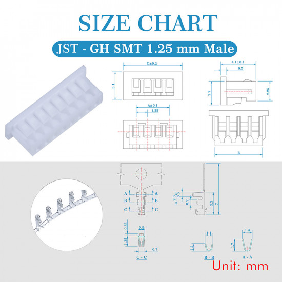 JST GH SMT 1.25mm Pitch 8 Pin JST Connector Kit JST GH SMT 1.25mm Pitch 8 Pin JST Connector Kit