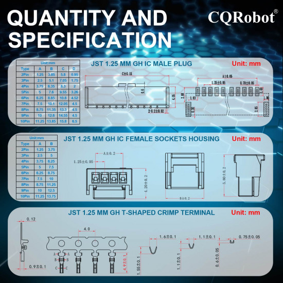 JST GH 1.25 mm 3-Pin Connector (80 Sets/400 Pieces) JST GH 1.25 mm 3-Pin Connector (80 Sets/400 Pieces)