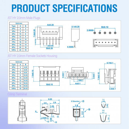 JST HY 2.0 mm 6-Pin Connector (30 Sets/240 Pieces) JST HY 2.0 mm 6-Pin Connector (30 Sets/240 Pieces)