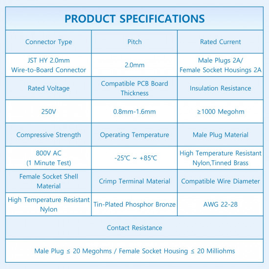 JST HY 2.0 mm 6-Pin Connector (30 Sets/240 Pieces) JST HY 2.0 mm 6-Pin Connector (30 Sets/240 Pieces)