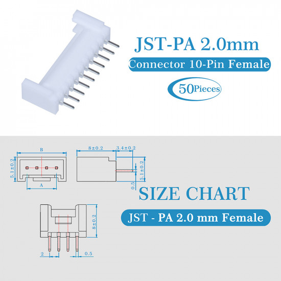 JST PA 2.0 mm 10-Pin Connector Kit