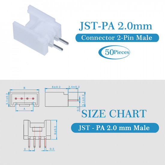 JST PA 2.0 mm 2-Pin Connector Kit JST PA 2.0 mm 2-Pin Connector Kit