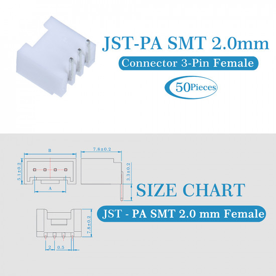 JST PA SMT 2.0 mm 3-Pin Connector Kit
