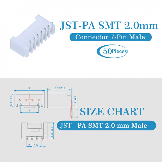 JST PA SMT 2.0 mm 7-Pin Connector Kit