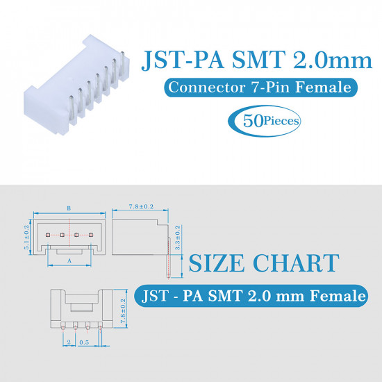 JST PA SMT 2.0 mm 7-Pin Connector Kit JST PA SMT 2.0 mm 7-Pin Connector Kit